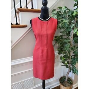 Talbots Women Solid Red Cotton Round Neck Sleeveless Knee Length Dress Size 14P